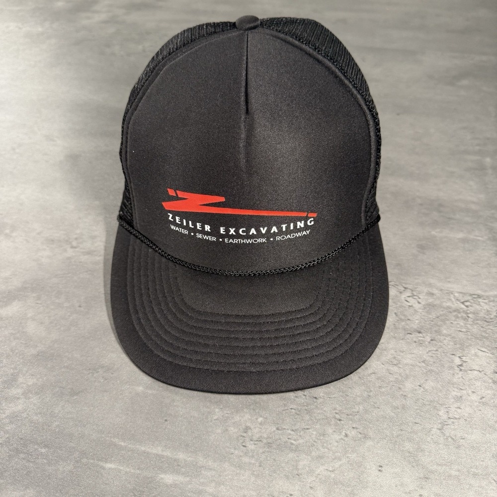 Vintage Construction Excavating Snapback Hat Black Red Nylon 80s Work Chore
